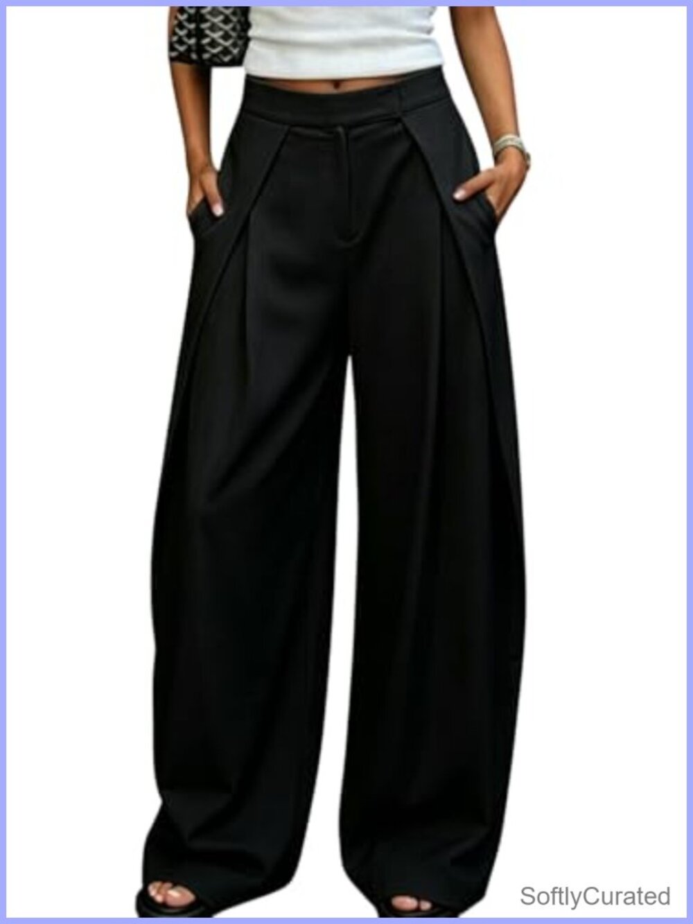 Women Wide Leg Pleated Palazzo Dress Pants High Waist Work Slacks